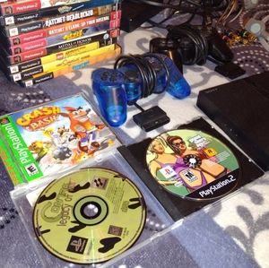 PlayStation 2 with cables and controllers, +10 games